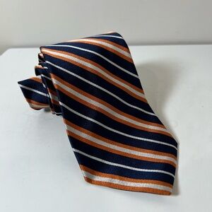 Brooks Brothers 100% Silk Made in USA Striped Navy and Orange Tie EUC